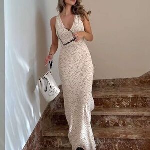 Reformation Cream Maxi Dress with Black Polka Dots